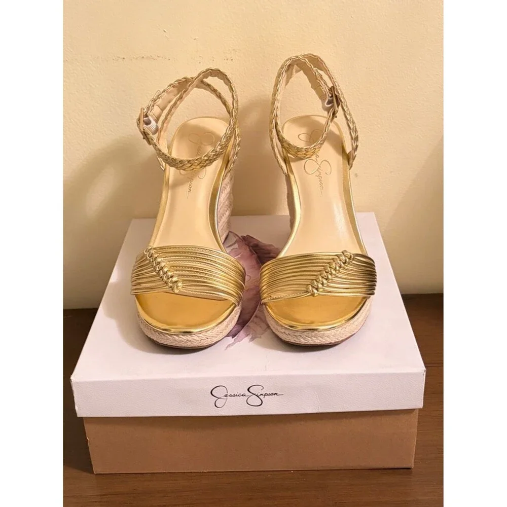 Jessica Simpson Gold Wedge Sandals with Ankle‎ Strap - Size 10 M